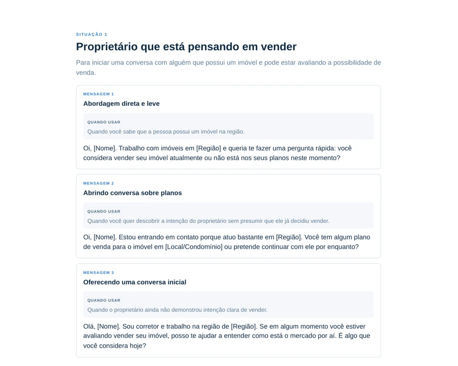 Pequena amostra do material com exemplos de mensagens para captação