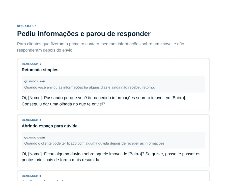 Pequena amostra do material com exemplos de mensagens